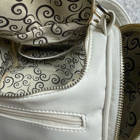 Off white small barrel Satchel/crossbody bag rose gold studs & jewels accents - Picture 12 of 16